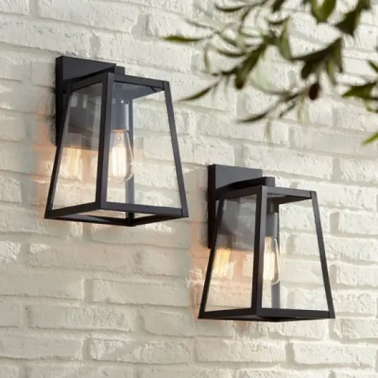 John Timberland Arrington Modern Outdoor Wall Lights Fixtures Set of 4 Mystic Black 13" Clear Glass for Post Exterior Barn Deck House Porch Yard Patio image {8}
