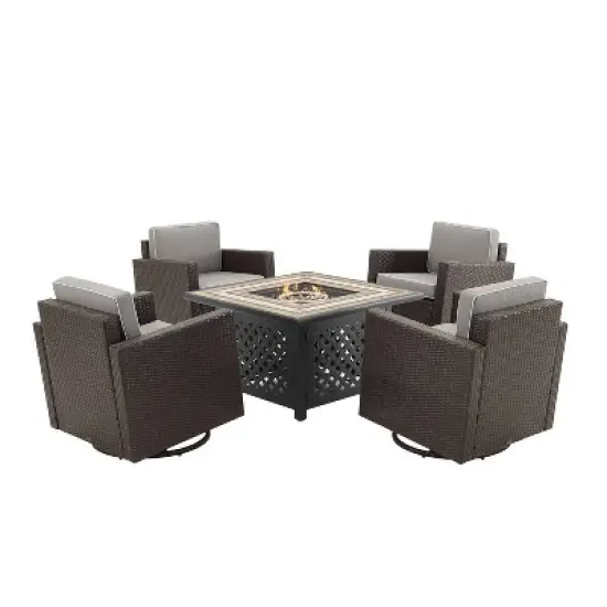 Palm Harbor 5pc Outdoor Wicker Conversation Set with Fire Table - Gray - Crosley image {3}