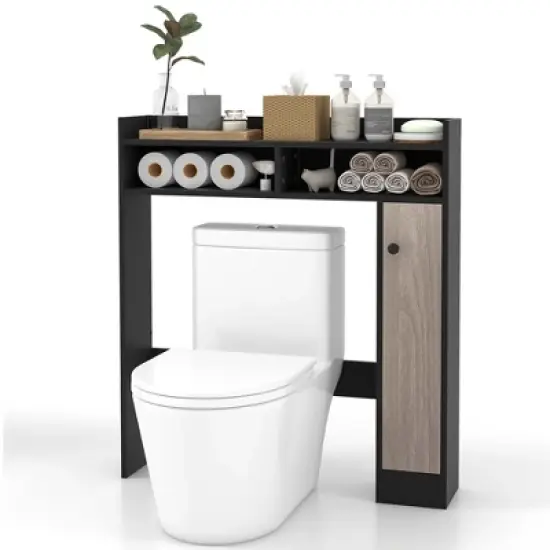 Costway Over the Toilet Bathroom Cabinet Floor Storage Organizer with Adjustable Shelves Black/White image {10}