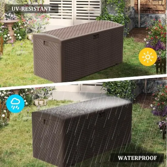 150 Gallon Lockable Resin Deck Box,Waterproof Outdoor Storage Box for Outdoor Cushion Storage,Garden Tools & Pool Accessories Storage,Brown image {5}