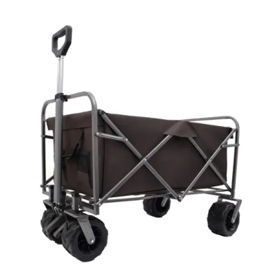 DSVIMOY Outdoor Serving Carts, Portable Folding Beach Wagons with Wheels, Collaspible Cart with Handle, Brown, 37.79"*24.41"*42.51" image {5}