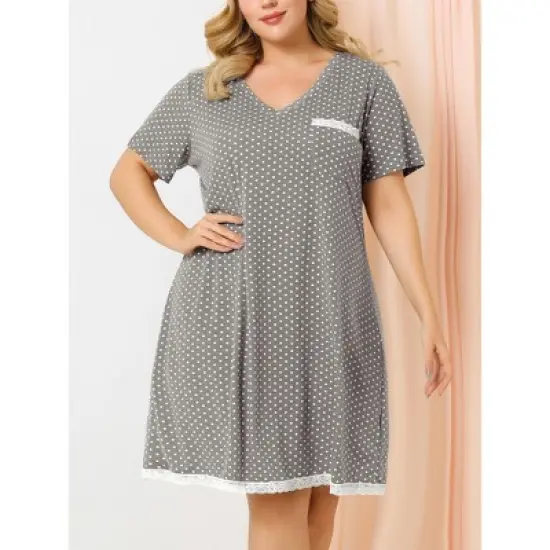 Agnes Orinda Womens Plus Size V Neck Polka Dots Short Sleeve Sleepwear Pajamas Nightgown image {1}