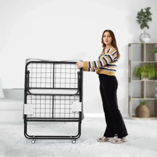 VEVOR Rollaway Bed, 31 in x 75 in Folding Bed with 5 in Mattress, Twin Size Foldable Bed with Sturdy Metal Frame & Memory Foam Mattress image {1}