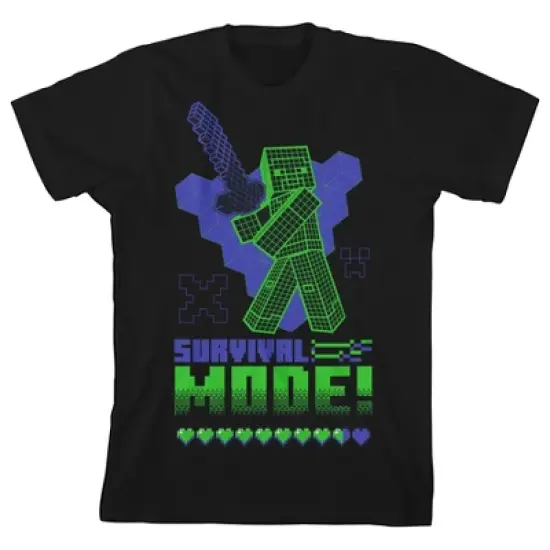 Minecraft Neon Violet and Green Graphic Youth Boys Black T-Shirt image {6}