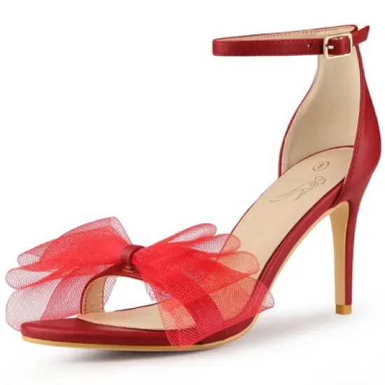 Perphy Women's Open Toe Ankle Strap Bow Tie High Heels Stiletto image {11}