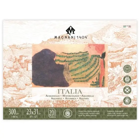 Magnani 1404 Italia Cold Press 100% Cotton Watercolor Paper Block, 20 Sheets, 140 lb, Acid-Free, UV Resistant, Vegan Sized Water Color Paper for image {6}