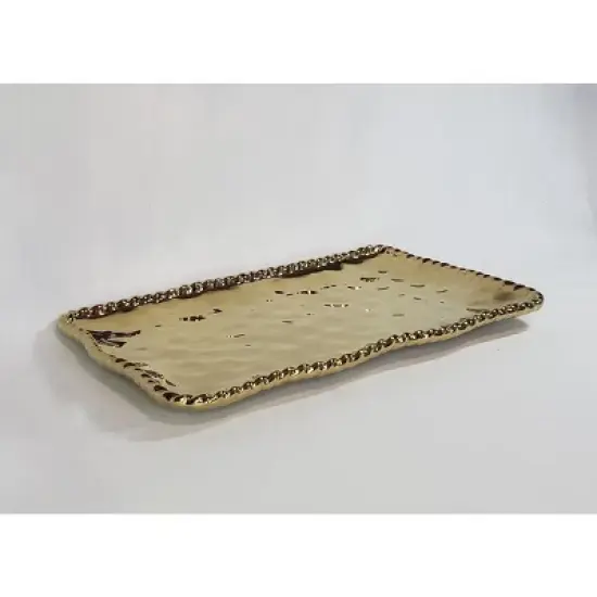 Gold Ceramic Serving Tray with Rope Accent Rim  14.25" image {3}