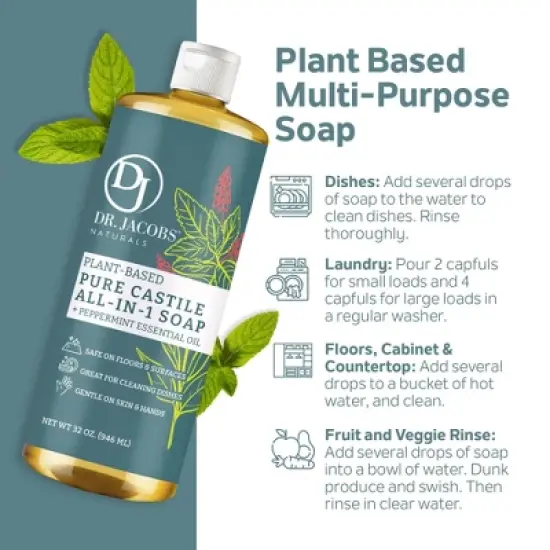 Dr Jacobs Naturals All in 1 Castile Liquid Soap - Multipurpose (Eucalyptus) - Vegan image {2}