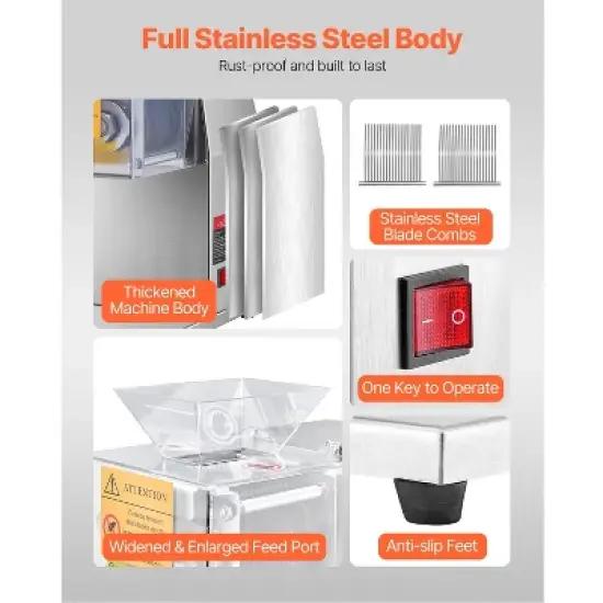 VEVOR Meat Cutter Machine, 850W Meat Slicer, 551 lb/h Commercial Meat Cutting Machine Stainless Steel, 5 mm Thickness, Detachable Blades, Silver image {6}