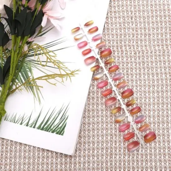 Unique Bargains Women's Full Coverage Fake Nails XS Brown Red 1 Pc image {4}