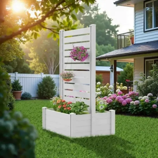 Lirago White PVC L Shaped Raised Garden Bed Combo 6ft x 3ft with 2 Planter Boxes and Privacy Screen Panel image {10}