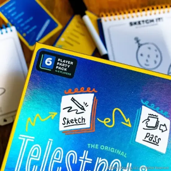 The Op Games Telestrations 6 Player Game: Social Skills Educational Party Game, Includes Cards & Dry Erase Boards image {6}