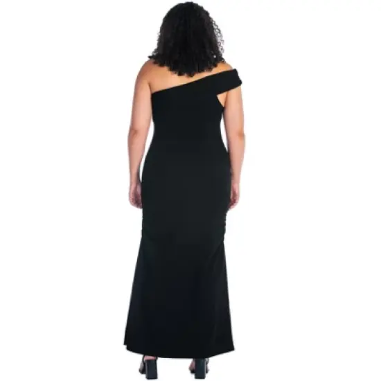 Womens Plus Size Formal One Shoulder Rouched Mermaid Maxi Dress image {2}