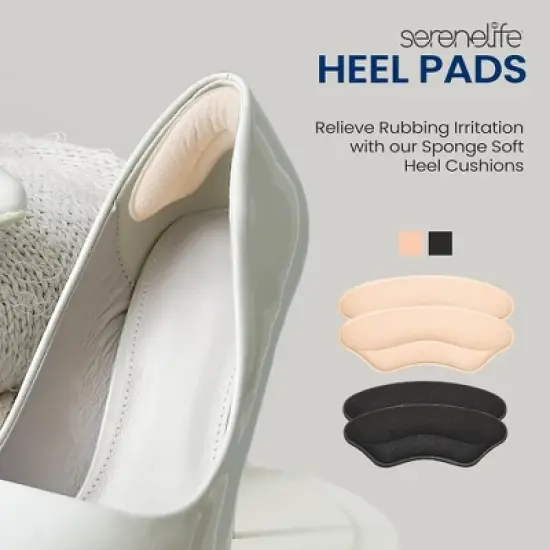 SereneLife Heel Pad Shoe Insert, Soft Gel Cushion, 2-Pack - Black & Apricot image {1}