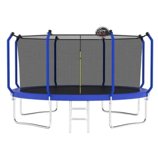 QingMoon 12FT UV Protected Trampoline  With Jumping Mat, Safety Fence Combination,Basketball,Ladder Recreational Trampoline For Kids And Adult image {8}