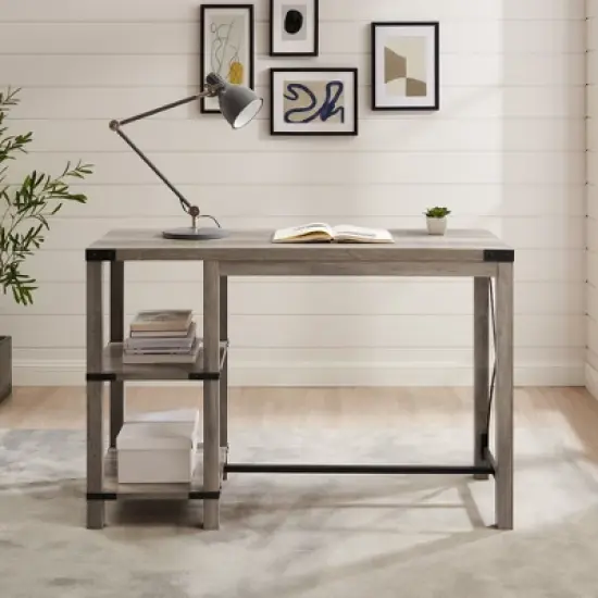 Rustic Farmhouse Metal X Kitchen Island with Shelves - Saracina Home image {7}