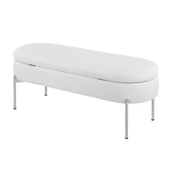 48" Chloe PU Leather/Metal Storage Bench Chrome/White - LumiSource image {3}