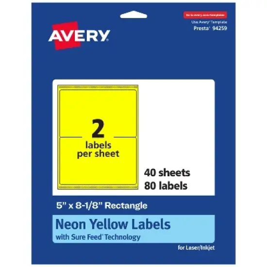 Avery Neon Yellow Paper Labels, 5" x 8-1/8" Rectangle image {11}