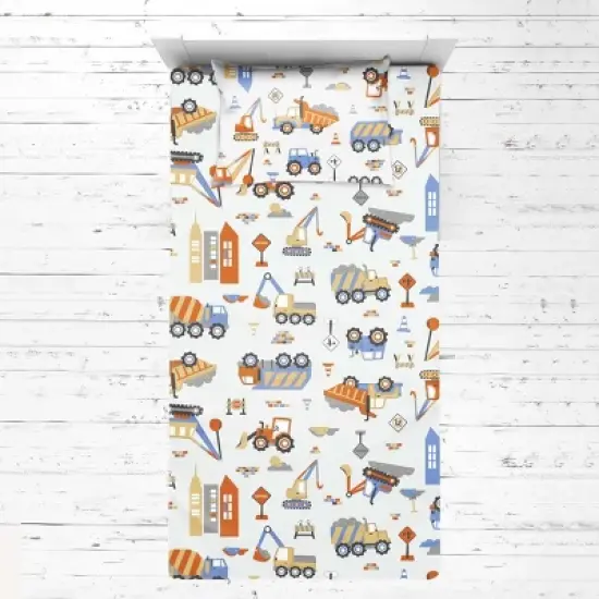 Bacati - Construction Yellow Orange Blue Gray 3 pc Toddler Bed Sheet Set image {2}