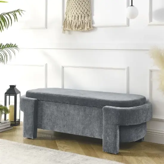 Karen- Large Storage Upholstered Linen Bench With Solid wood legs-Maison Boucle image {12}