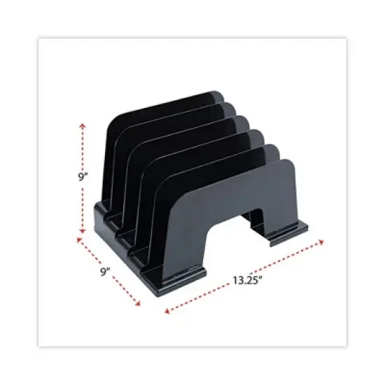 Universal Recycled Plastic Incline Sorter, 5 Sections, Letter Size Files, Black, 13.25" x 9" x 9" image {1}
