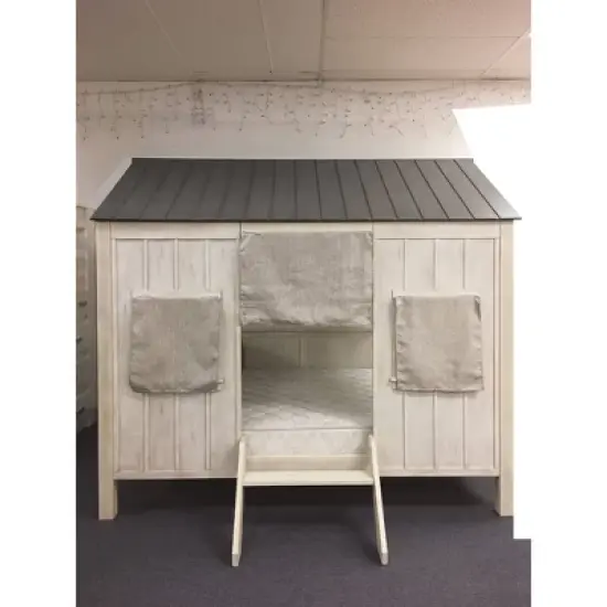 84" Full Bed Spring Cottage Bed Weathered White Washed Gray - Acme Furniture: Canvas Upholstery, Chrome Frame, Adjustable Size image {4}