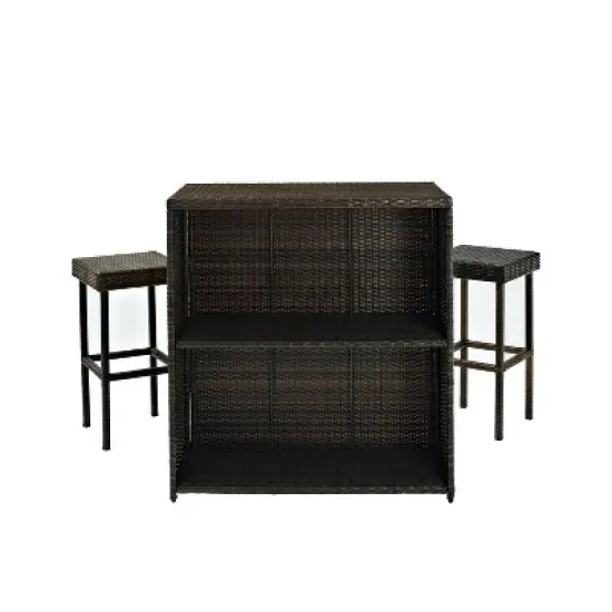 Palm Harbor 3pc Outdoor Wicker Bar Set - Brown - Crosley image {7}