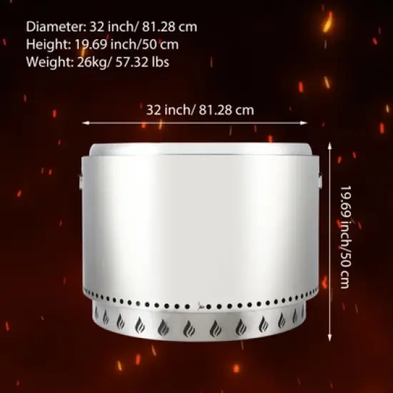 Stove Bonfire with Stand, 27 Inch Smokeless Firepit, 360&deg; Airflow & Removable Ash Pan, Stainless Steel Wood Burning Fireplace image {6}