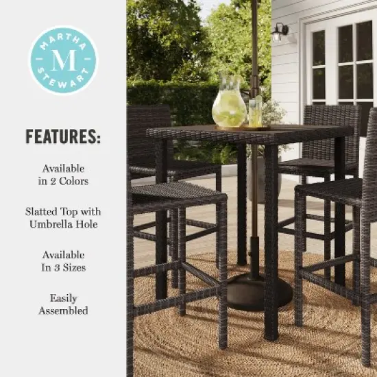 Martha Stewart Bedford Indoor-Outdoor Patio Bar Height Table with Engineered Wood Top in Rattan Wicker image {5}