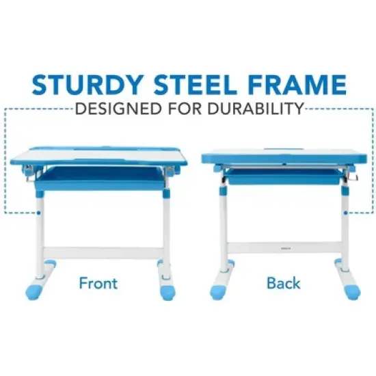 Mount-It! Kids Desk and Chair Set | Height Adjustable Ergonomic Children's School Workstation with Storage Drawer | Blue image {1}
