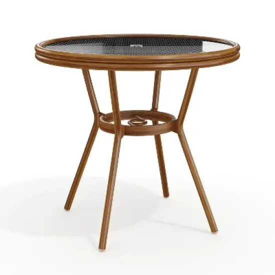 Martha Stewart Lily Pond 31" Round Indoor-Outdoor Bistro Dining Table with Woodgrain Aluminum Finish Frame and Woven Rattan Tabletop image {7}