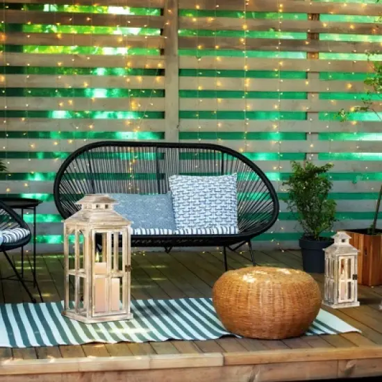 HOMCOM 2 Pack 28"/20" Large Rustic Wooden Lantern Decorative, Indoor/Outdoor Lantern for Home D&eacute;cor (No Glass), Natural image {5}