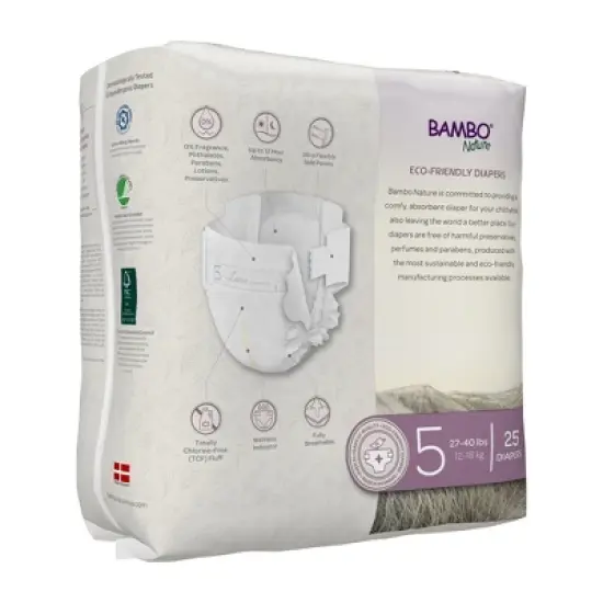 Bambo Nature Baby Diapers, Heavy Absorbency, Eco-Friendly, Size 5, 25 Count, 3 Packs, 75 Total image {1}