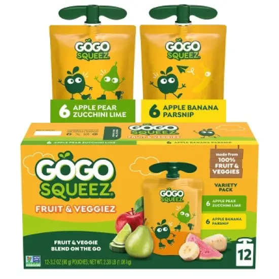 GoGo SqueeZ Fruit & VeggieZ Applesauce and Puree Variety Pack  Apple Banana Parsnip & Apple Pear Zucchini & Lime Pouches - 38.4oz/12ct image {7}