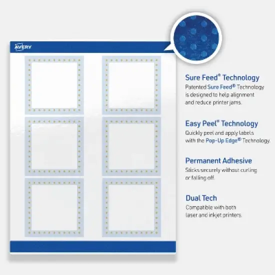 Avery 3" x 3" Labels, Gold Dots with Blue Border, 60 ct image {2}