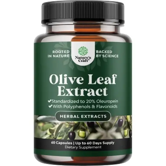 Olive Leaf Extract Capsules, High Strength Antioxidant Supplement with Pure Olive Leaf with 20% Oleuropein for Heart Health, Nature's Craft, 60ct image {7}
