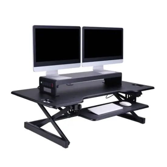 Double Articulated Dual Monitor Desk Mount with Power Black - Rocelco image {1}