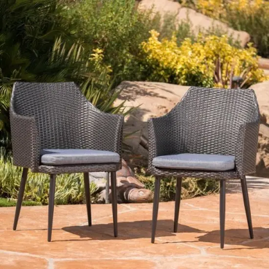 Set of 2 Outdoor Patio Dining Chairs, All-Weather PE Rattan Chairs, Iron Frame Wicker Dining Chairs with Waterproof Fabric Cushion, Armrests image {9}