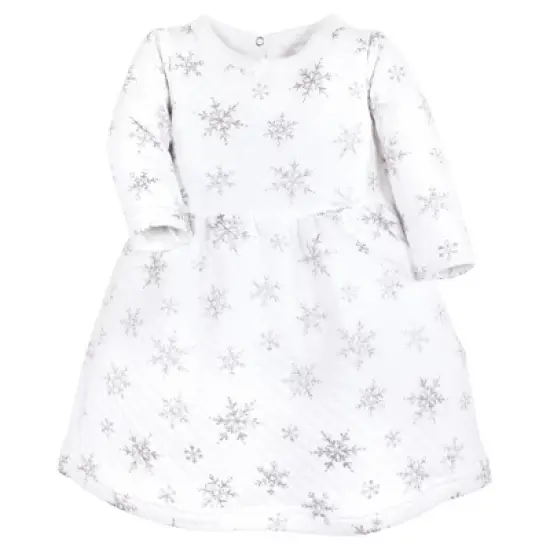 Hudson Baby Toddler Girl Quilted Cotton Dress and Leggings, Silver Snowflakes image {2}