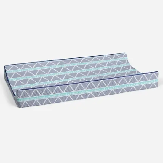 Bacati - Liam Aqua/Navy Large Triangles Quilted Muslin Changing Pad Cover image {2}