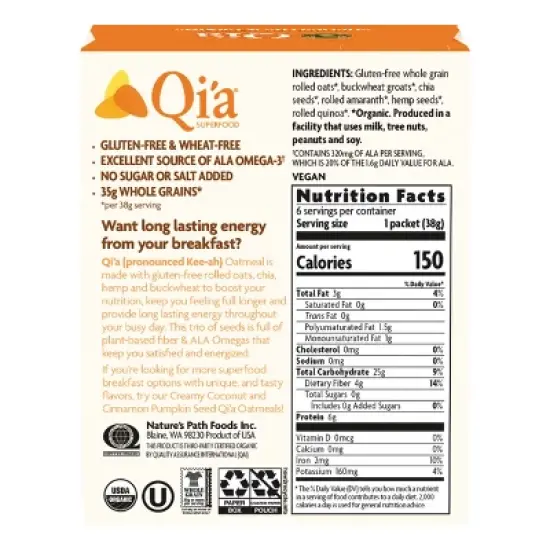 Nature's Path Qi'a Organic Superseed Oatmeal 6pk/48oz image {2}