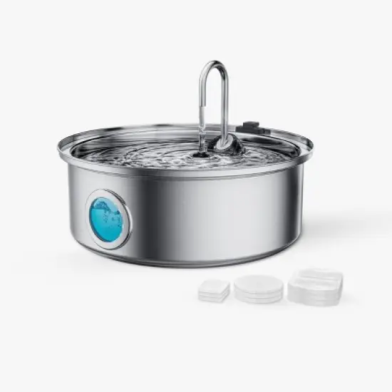 Oneisall PWF-002-B 7L Stainless Steel Pet Automatic Water Fountain - Quiet, Triple Filtration & Water Level (w/3 Filters) image {8}
