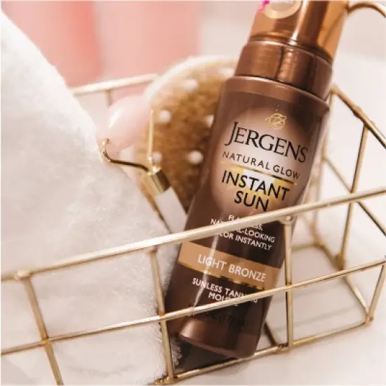 Jergens Natural Glow Instant Sun Sunless Tanning Mousse, Light Bronze Tan, Sunless Tanner Mousse - 6 fl oz image {1}