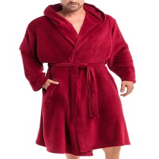 Men's Lightweight Fleece Robe with Hood, Soft Bathrobe image {8}