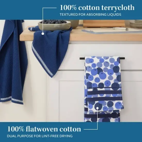 Sur La Table Kitchen Essentials 4pk 16"x28" Fresh Blueberries Fruit Kitchen Towels Blue/White: 100% Cotton, Woven, Machine Washable image {5}