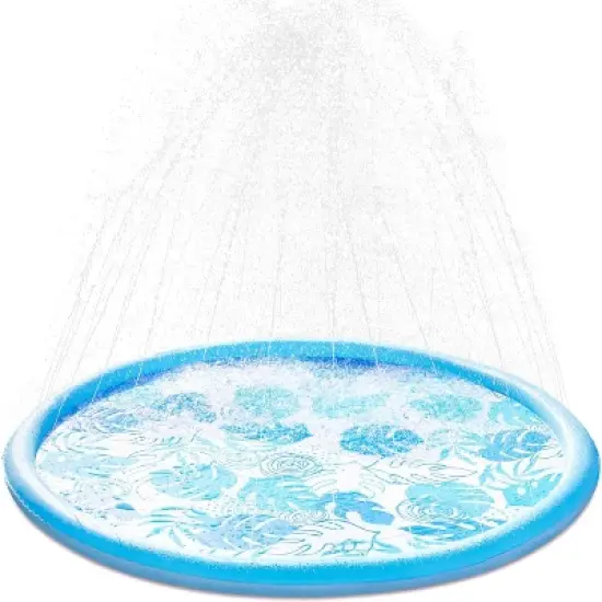 Joyfy 6ft Tropical Leaves Splash Pad for Kids, Non-Slip Outdoor Water Sprinkler Mat, Summer Fun Backyard Fountain Pool Water Games Spray Mat image {7}