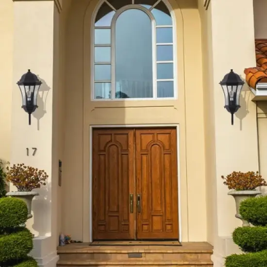 DOMETOUR 27'' Outdoor Wall Lantern, Dusk to Dawn Sensor, Waterproof Light with Clear Glass, Vintage Sconce for Porch, Patio, Entry (No Bulb) image {7}