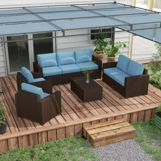 Outsunny Cushioned Patio Furniture Set, Storage Function Coffee Table image {1}