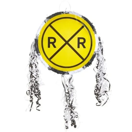 Blue Panda Small Pull String Pinata for Train Birthday Party Decorations, Railroad Crossing Sign, 13 x 13 x 3 In image {5}