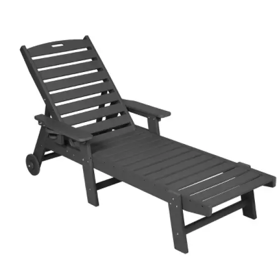 5 Level Adjustable Outdoor Chaise Lounge With Wood Texture,HDPE Patio Chaise Lounge,Patio Lounge Chair With Wheels And Cup Holder -Maison Boucle image {2}